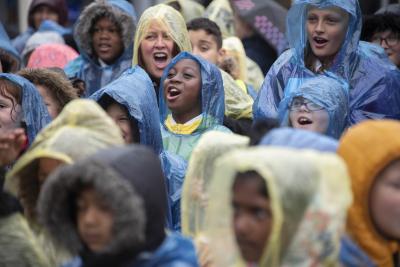 Hundreds of pupils from across Wolverhampton braved the inclement weather to put on a spectacular musical celebration in Queen Square today (Tuesday 11 June)