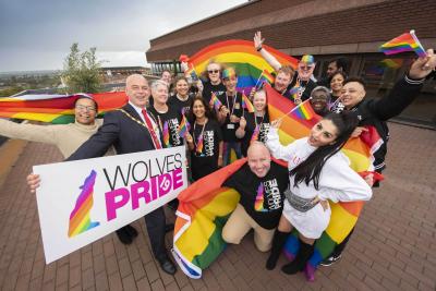 Deputy Mayor of the City of Wolverhampton, Councillor Greg Brackenridge, with members of the Wolverhampton LGBT+ Alliance and partners – getting ready for this weekend’s Pride festival
