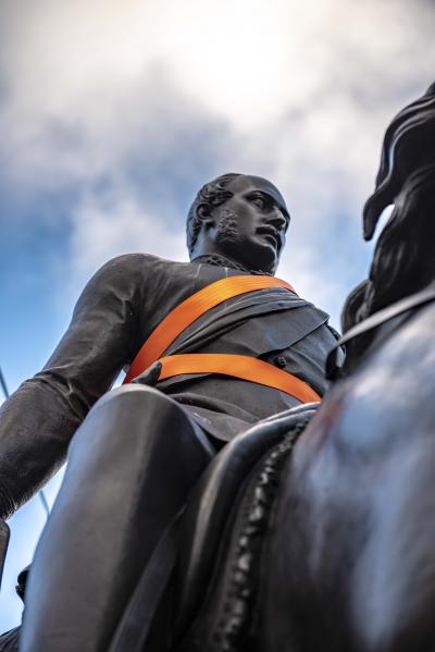 The Prince Albert statue, sporting an orange sash, is always a focal point for the Orange Wolverhampton campaign