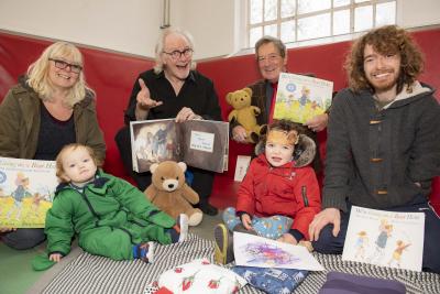 Councillor Dr Michael Hardacre, the City of Wolverhampton Council’s Cabinet Member for Education and Skills, joins Story Teller Grandpa Sticks - aka Steve Stickley, children Ezra and Buddy Draisey, dad Sam Draisey and grandmother Jayne Draisey at the event