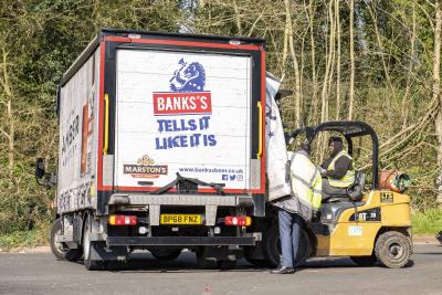 A Marstons' lorry dropping off supplies at City of Wolverhampton Council's emergency food hub
