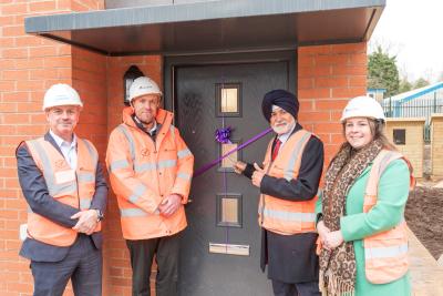 (L-R): John Roseblade, City of Wolverhampton Council Director of Resident Services, Paul Gethin, Head of Operations at Equans, Councillor Bhupinder Gakhal, City of Wolverhampton Council Cabinet Member for City Assets and Housing, and Jenny Lewington, City of Wolverhampton Council Deputy Director of City Housing