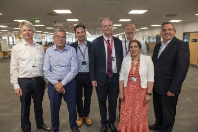 Professor Chris Whitty, England’s Chief Medical Officer, centre, with, left to right, Paul Tulley, Managing Director of the Black Country Integrated Care Board, Professor David Laughton CBE, Chief Executive of The Royal Wolverhampton NHS Trust, John Denley, Wolverhampton's Director of Public Health, Tim Johnson, the City of Wolverhampton Council's Chief Executive, Councillor Jasbir Jaspal, Cabinet Member for Adults and Wellbeing, and Mark Axcell, Chief Executive Officer of the Black Country Integrated Care Board