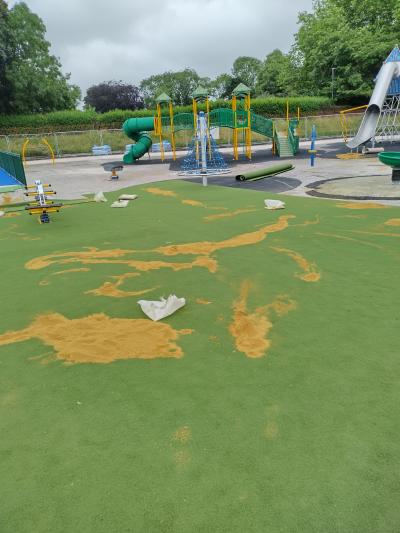 Bags of sand emptied around the play area