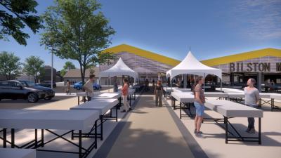 A computer generated image of what the approach to the new outdoor market canopy could look like heading from the bus station (Image credit: Greig & Stephenson Architects)