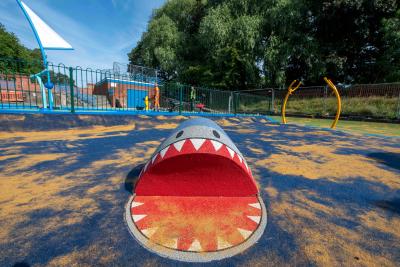 A friendly shark forms part of the splash play at East Park