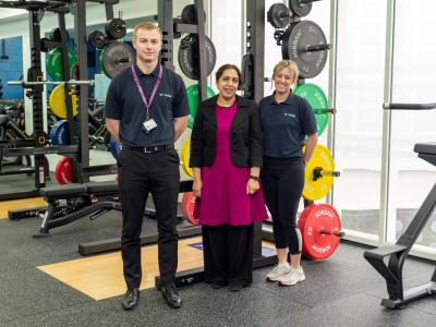 Councillor Jasbir Jaspal, the City of Wolverhampton Council's Cabinet Member for Adults and Wellbeing, with Ross Smith, general manager at WV Active Bilston-Bert Williams and Charlie Lavender, Sports and Activities Manager