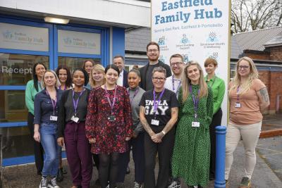 Councillor Chris Burden meets staff members at Eastfield Family Hub