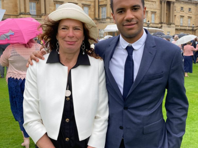 Joanne Keatley with her son Joab at the Royal Garden Party