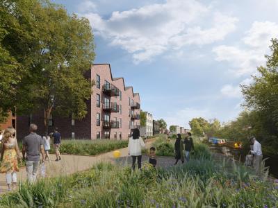 Computer generated image of housing proposed on former brownfield land at Wolverhampton’s Canalside