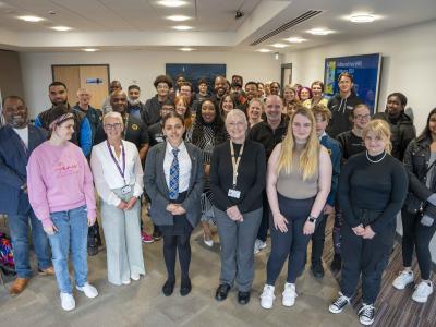 Front centre, Councillor Jacqui Coogan, Cabinet Member for Children, Young People and Education, second from left Alison Hinds, Director of Children’s Services at the City of Wolverhampton Council, along with young people and providers from the Yo! Wolves holiday activity and food programme