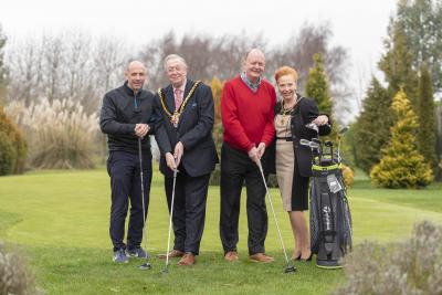 Left to Right: Jeremy Harold, director of golf Perton Golf Club, Mayor of Wolverhampton Councillor Phil Page, Colin Hole President of Rotary Wolverhampton St George's and Mayoress of Wolverhampton Mrs Elaine Hadley-Howell.