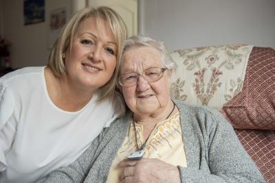 Councillor Linda Leach, the City of Wolverhampton Council’s Cabinet Member for Adult Services, with her mother Betty Hackford, a Telecare customer