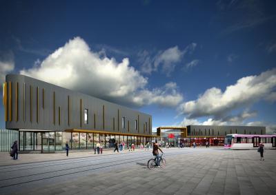 A CGI of the finished station building after phase 2