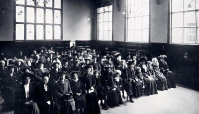 Waiting room at the Wolverhampton & Midland Counties Eye Infirmary, early 20th century