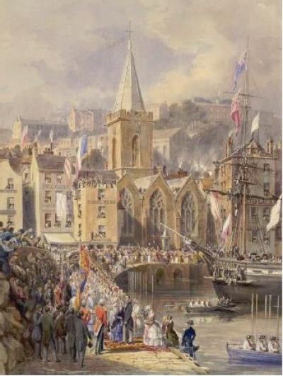 Paul Jacob Naftel, The Queen and Prince Albert landing at St Pierre, Guernsey, 24 August 1846, 1846. Royal Collection Trust / © Her Majesty Queen Elizabeth II 2020