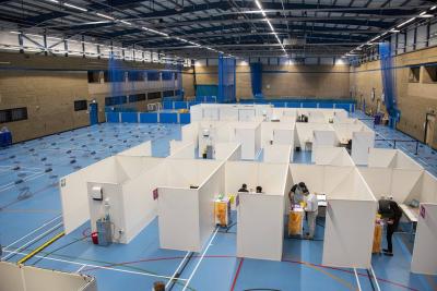 The sports hall at Aldersley Leisure Village has been transformed into a mass vaccination site