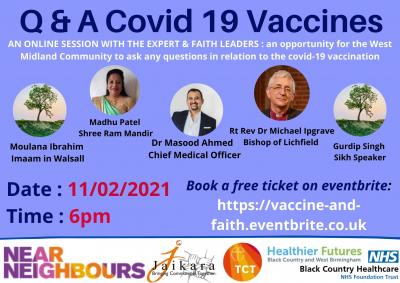A special online question and answer session about the Covid-19 vaccine is being held this week with health experts and faith leaders