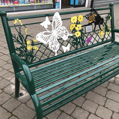 Photograph shows some of the works carried out in Wednesfield as part of the community improvement project including seating and a cycle planter