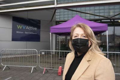 Councillor Linda Leach, the City of Wolverhampton Council’s Cabinet Member for Adult Services, outside the new vaccination site at WV Active Bilston-Bert Williams