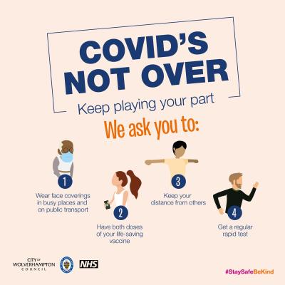 With hundreds of people in Wolverhampton still testing positive for Covid-19 every week, residents are being urged to remain alert to the virus and do all they can to stop its spread