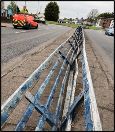 The damaged barriers along the central reservation of the A449 Stafford Road which are being replaced