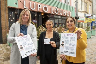 Launching the Ask for Angela initiative are Wolverhampton BID Director Cherry Shine, Lupo Lounge Assistant Manager Gemma Galbraith and the City of Wolverhampton Council's Cabinet Member for Public Health and Wellbeing, Councillor Jasbir Jaspal