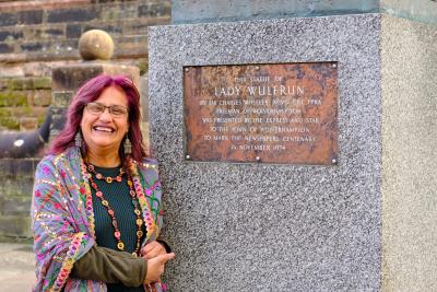 Kuli Kohli at the Lady Wulfrun statute in Wolverhampton city centre