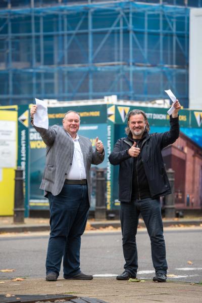 Cllr Stephen Simkins, City of Wolverhampton Council's deputy leader and cabinet member for city economy and Steve Homer, chief executive officer of AEG Presents celebrate signing a 25-year deal to operate the Civic Halls.
