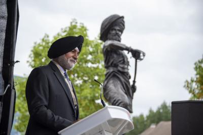 Councillor Bhupinder Gakhal at the unveiling of the Saragarhi Monument