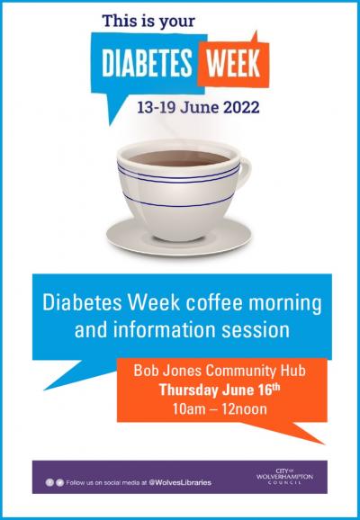 A coffee morning and information session is being held at the Bob Jones Community Hub on Thursday (16 June, 2022) to mark Diabetes Week