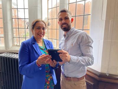 Councillor Jasbir Jaspal, the City of Wolverhampton Council's Cabinet Member for Public Health and Wellbeing, and Health Improvement Officer Ryan Hollings are encouraging people to have their say on the School Nurse service