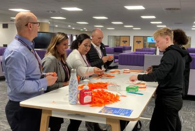 City of Wolverhampton Council staff make ribbons at the Civic Centre