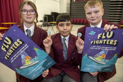 Ola Lakin, Ahmed Mustafa and Logan Clarke, who have become Flu Fighters