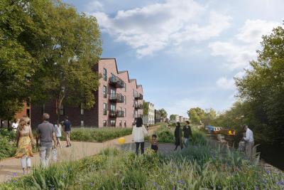 Computer generated image of housing proposed on former brownfield land at Wolverhampton’s Canalside