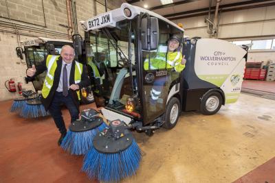 City of Wolverhampton Council launches 4 new electric powered street sweepers. Councillor Steve Evans, cabinet member for city environment and climate change (left) and Geoff Bell, environmental services operative