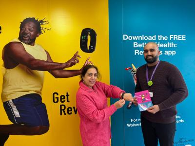 Councillor Jasbir Jaspal, the City of Wolverhampton Council's Cabinet Member for Public Health and Wellbeing, and Public Health Engagement Officer Amrik Sangha, are encouraging people to sign up to Better Health: Rewards by 31 March, 2023