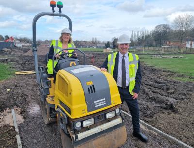 Driving forward the next stage of developments at Prouds Lane Playing Fields in Bilston are Councillor Linda Leach, cabinet member for adult services and Bilston North ward councillor, and Councillor Steve Evans, cabinet member for city environment and climate change