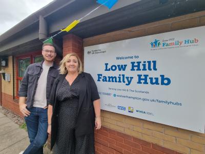 Councillor Chris Burden, the City of Wolverhampton Council's Cabinet Member for Children, Young People and Education, with Adele Aldred, Senior Strengthening Families Worker, at Low Hill Family Hub, which had an open day yesterday